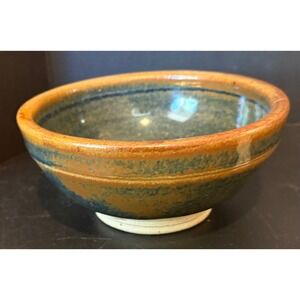 Studio Art Pottery Bowl Blue Brown Glazed Handcrafted Stoneware Signed 1992